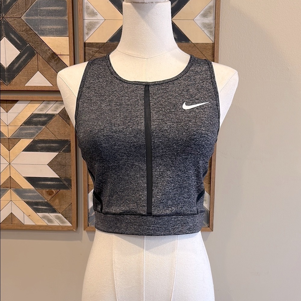 Nike Pro Hyper Cool Mesh Tank Top Longline Sports Bra Grey Black Heather Small
